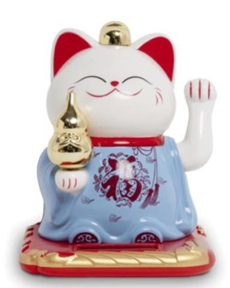 Lykkekat Maneki Neko Kejser Fu Solenergi 10,5 cm.