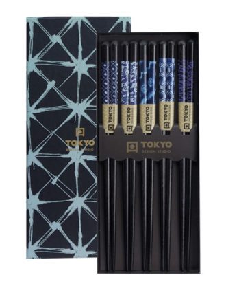 Spisepinde Træ Sort Med Blåt Mønster Tokyo Design Studio 5 par