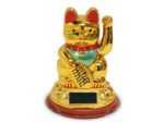 Lykkekat Maneki Neko Guld Solenergi Ø8 cm.