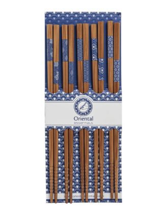 Spisepinde I Træ Med Blåt Mønster 5 par