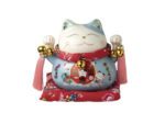 Lykkekat Maneki Neko Pocelæn Blå 14 cm.