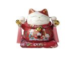 Lykkekat Maneki Neko Pocelæn Rød 14 cm.
