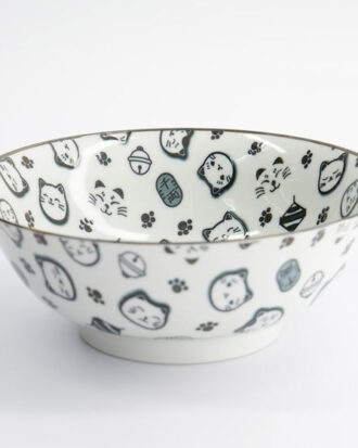 Kawaii Lucky Cat Neko Ramen Bowl 19.5x7.4cm 1000ml Black