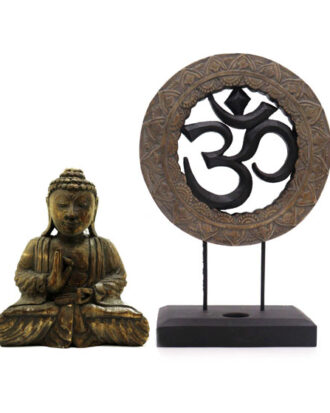 Buddha Feng Shui-sæt med Om-symbol | Grå & sort dekoration