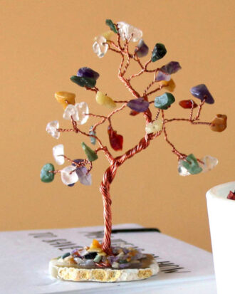 Ædelstenstræ med flere sten på agatfod | Dekorativt træ 10 cm