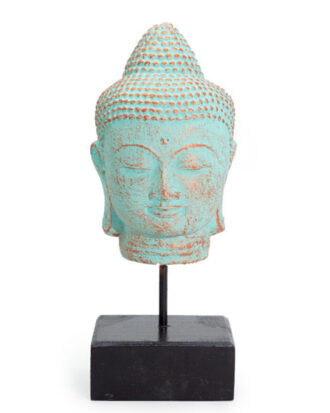 Buddha-hoved på fod i grøn kobber | Stillness statue