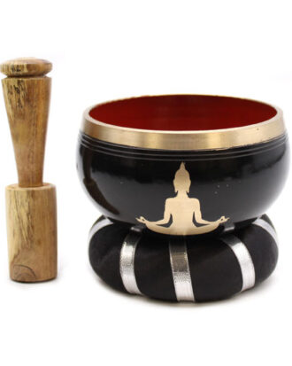 Buddha syngeskål – Sort/Orange 10,7 cm | Meditationssæt
