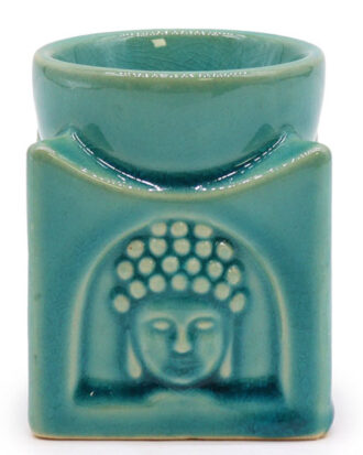 Square Buddha oliebrænder – Soft Turquoise | Keramisk aroma brænder