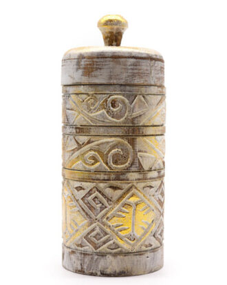 White & Gold Tall Container | Dekorativ opbevaringskrukke i træ