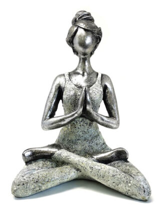 Yoga Lady Figur 24 cm – Sølv & Hvid | Meditationsfigur i resin