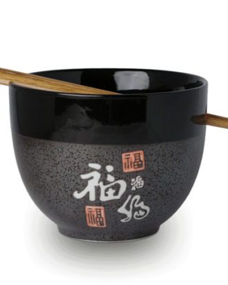 Soba bowl Japansk med Grå Fu Mønster Ø13 cm